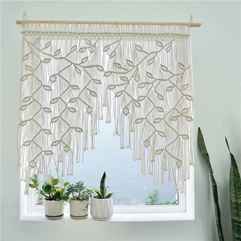 Кухненски завеса с шарени листа Ресни ръчно изработени, Бохемия, Подвесное прозорец, врата, завеса с пискюли, стенен гоблен, украса на стаята