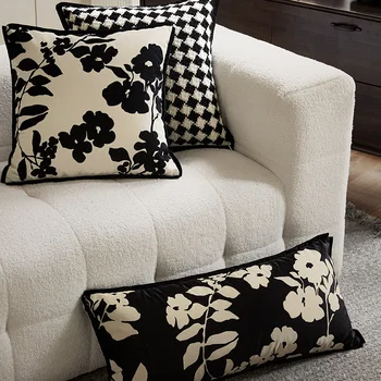 Черен калъф за възглавници Flora Проста Луксозна Кадифе Декоративна калъфка за дивана 30x70 Меки завивки, Възглавници, Украса на дома
