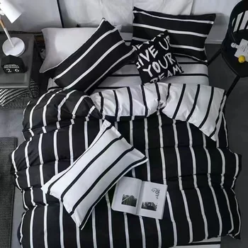 Спално Бельо в Черна Ивица-стеганое одеяло Комплекти Легла California King Flat Bed Покривки Комплект Спално бельо Dekbed Overtrek за 2 Души Стеганое Одеяло
