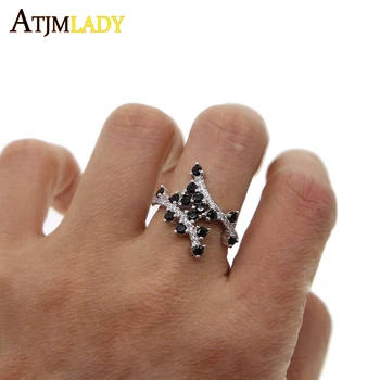 Нови бели и черни пръстени с фианитами за жени, пръстени сватба с листа цирконий, евтини бижута за подарък за Св. Валентин, нежен пръстен