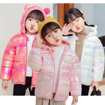 2023 Нова зимно яке за момичета, ярка и лъскава, согревающее пуховое палто с качулка за деца, подарък за рожден Ден за деца
