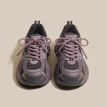Дамски обувки от мека кожа, есен 2023, обувки за баща на дебела подметка, ежедневни обувки с шнур, универсална спортни обувки