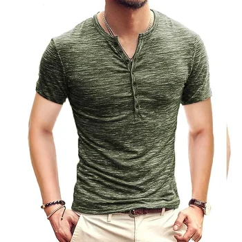 B1757 Мъжка тениска Henley с къс ръкав, стилни приталенная тениска с V-образно деколте, ежедневни мъжки тениски на американския размер