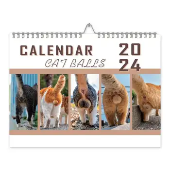 Стенен календар в 2024 година, календар с котешки задник На януари. 2024 Декември. 2024, месечен стенен календар с перелистывающимся дизайн, преносим календар