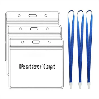 20PCS Водоустойчив калъф с уплътнителен лента, Въжета Титуляр за самоличност Пластмасов защитен калъф Прозрачна плоча от PVC Чанта за картички