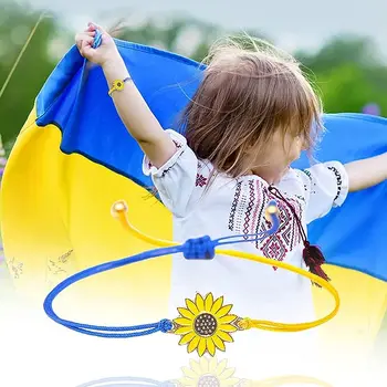 DAVINI 1бр Украинската Гривна с подсолнухом, Изтъкан от Жълтата Восъчни конци, Украински гривни Unity Hope