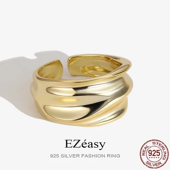 EZeasy, Луксозно пръстен от сребро 925 проба, Неправилна вдлъбнати, изпъкнали повърхност За жени, Висококачествен Сватбен Дизайнерски Бижута подарък