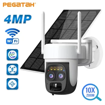 PEGATAH 8-Мегапикселова Безжична Слънчево Помещение, на Открито, WiFi, Двойно Обектив, 10-кратна Соларен Панел, PTZ камера за сигурност, Водоустойчиви Ip камери