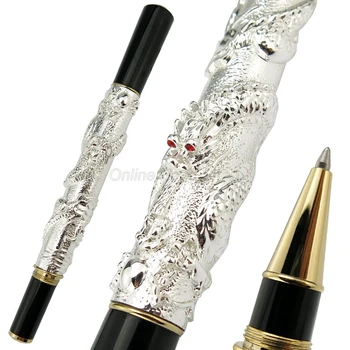 Jinhao Стара сребърна химикалка дръжка с релефно под формата на източния дракон, химикалка писалка със златно покритие, професионални канцеларски писма