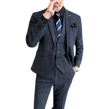 Модерен бизнес костюм в карирани и шарени, мъжки дрехи от 3 теми, 2023, нов стил, облекло за сватбеното парти, костюми Homme, размер 5XL-S