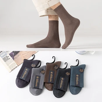 5 Двойки пролетни нови памучни чорапи със средна ръкав за мъже и жени Абсорбират потта на Целия памук Бял черен Висококачествен Корейски стил