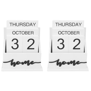 2 настолни календар под формата на дървена мида, Постоянен Дървена настолен календар, Седмица, месец, Показване на дата, Украса за вашия домашен офис
